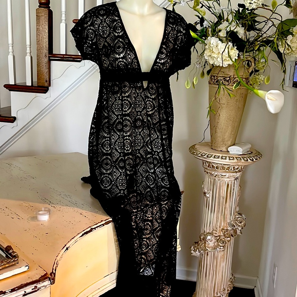 Black Lace Maxi Bathing Coverup